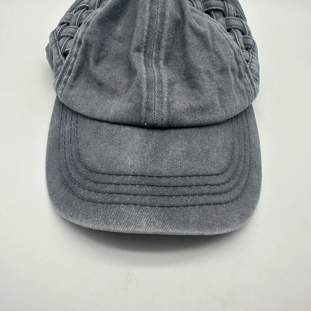 C.C. Womens Criss Cross Ponytail Baseball Cap Basket Weave Gray Messy Bun